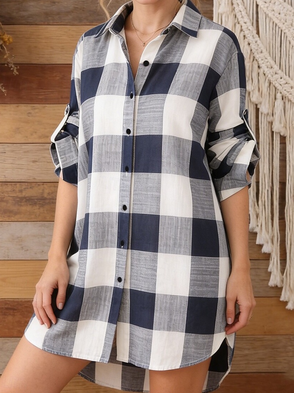 Navy and White Button-Front Tunic Size XL